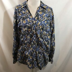 Style & Co blue floral long sleeve snap down - womens 18W, bust 23”